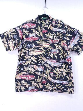 Vintage BLEICK CO Mens Hawaiian Button Shirt Size XL Classic Cars Retro 90s